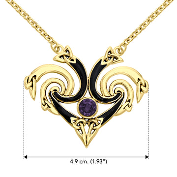 Representation that lies in the Universe Solid Yellow Gold Triquetra Necklace with Gemstone GNC160